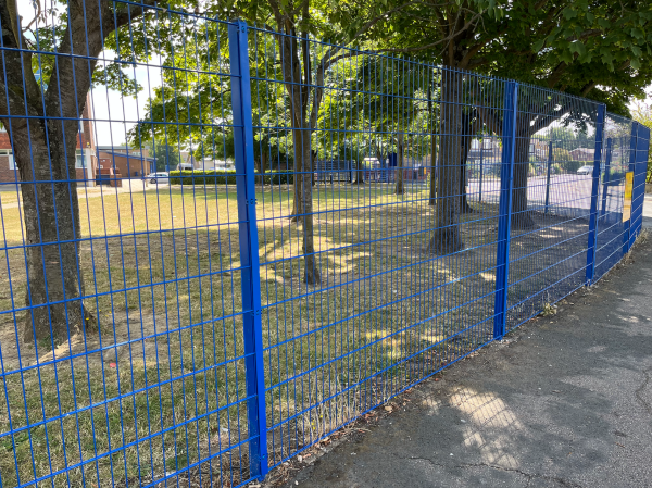 Blue RAL5010 656 Double Wire Mesh Panel Fencing Essex